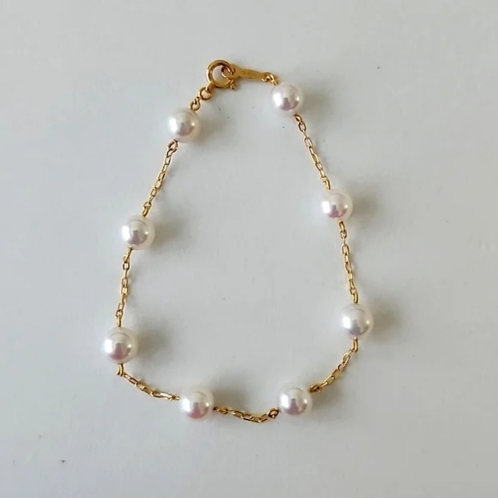Mikimoto Akoya Cultured Pearl Station Bracelet in 18k Yellow Gold (New)